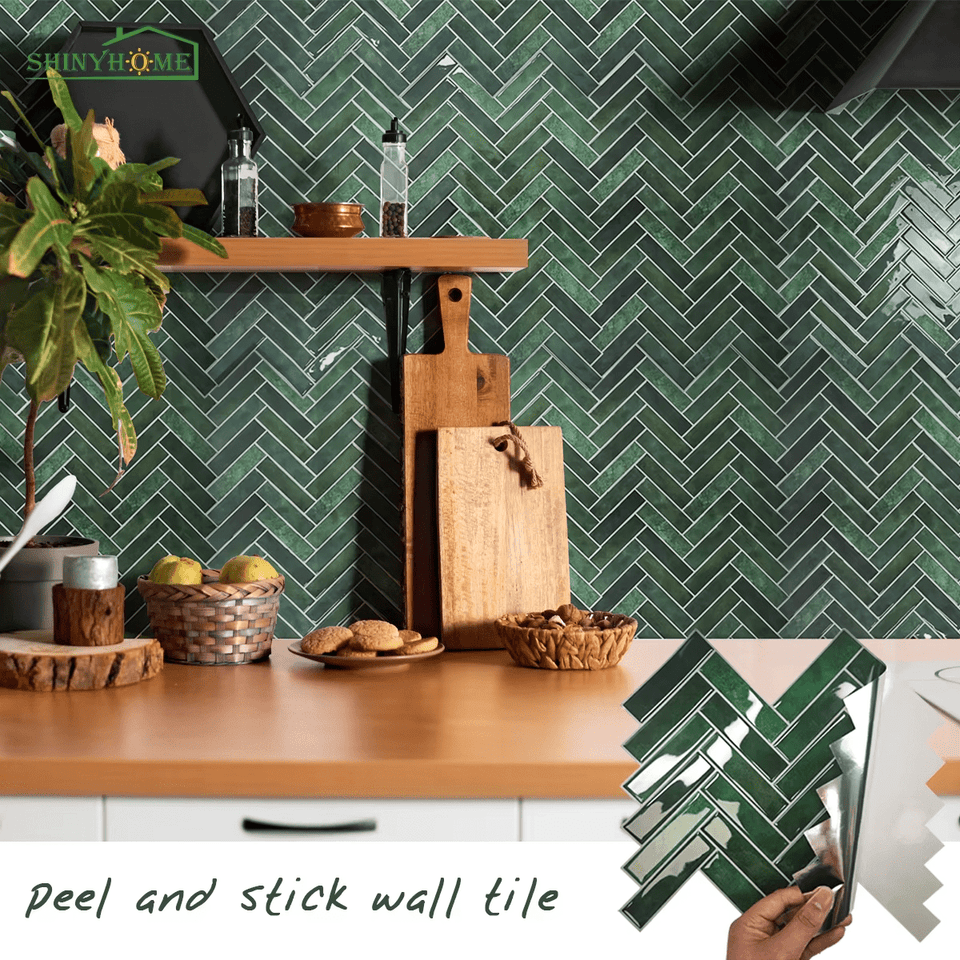 EZ 3D Green Herringbone Peel and Stick Wall Tiles - EZ Painting Tools