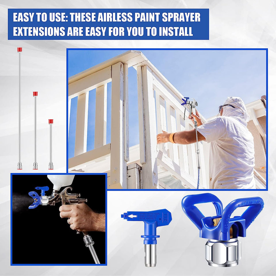 9Pcs Airless Sprayer Gun Hose Kit 50ft 3600psi High Pressure Tube with Extension Rod Pole 313 415 517 Tip - EZ Painting Tools